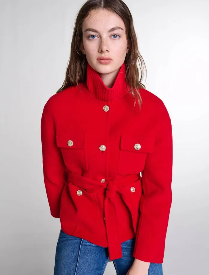 Maje Coats Womens Belted Doublefaced Jacket Red