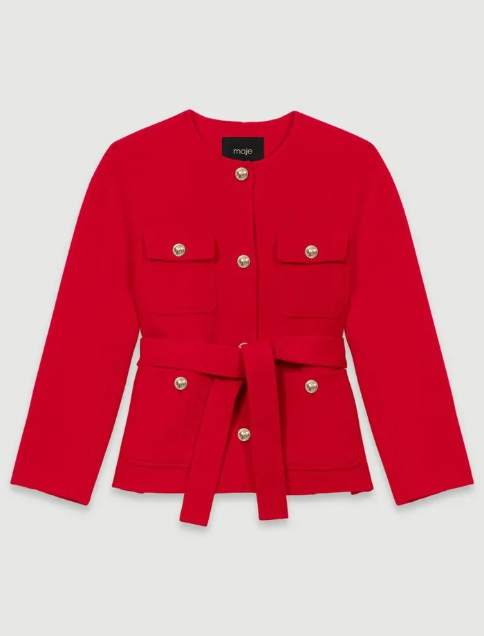 Maje Coats Womens Belted Doublefaced Jacket Red