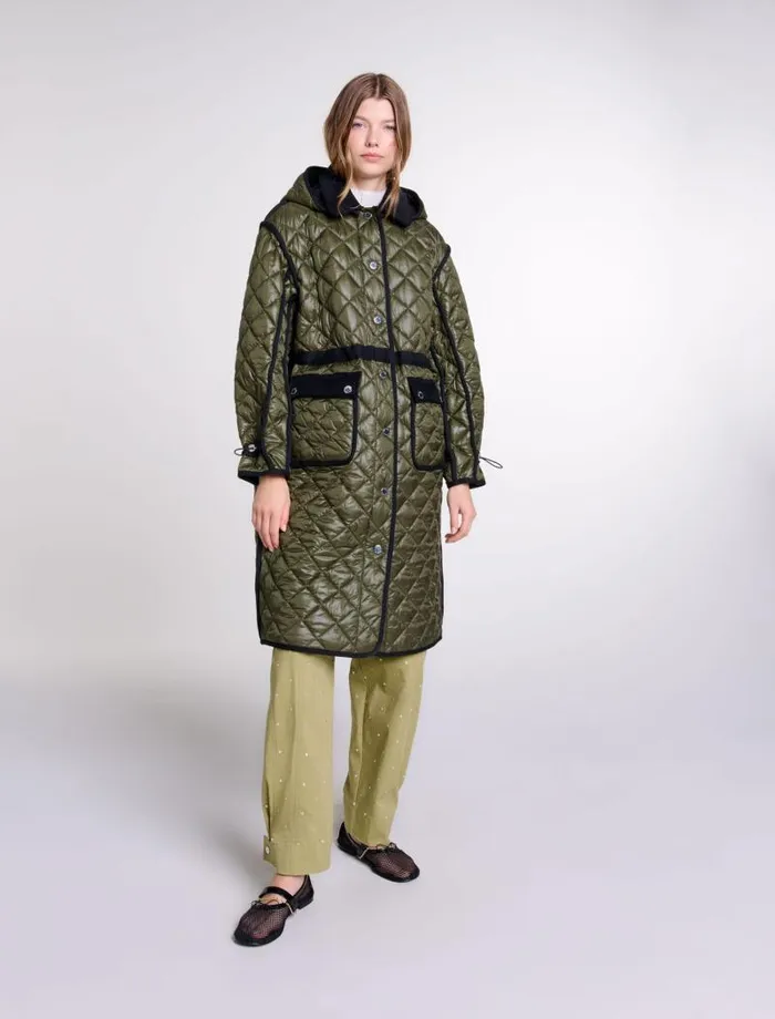 Maje Coats Womens Contrast Quilted Puffer Jacket Khaki