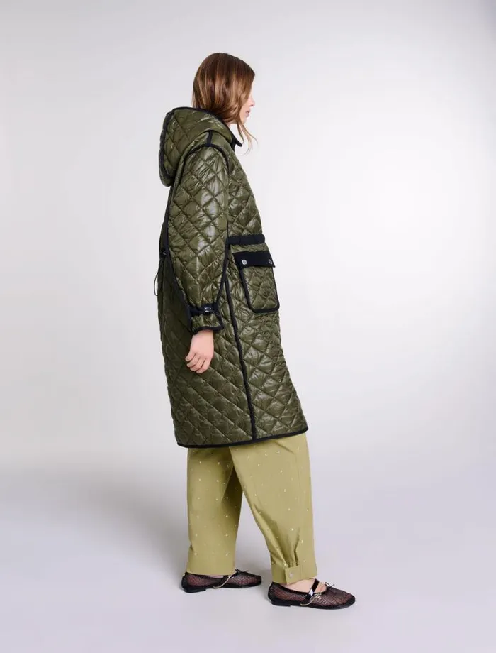 Maje Coats Womens Contrast Quilted Puffer Jacket Khaki