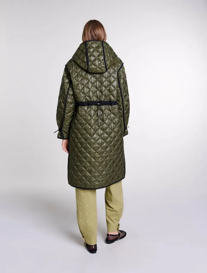 Maje Coats Womens Contrast Quilted Puffer Jacket Khaki
