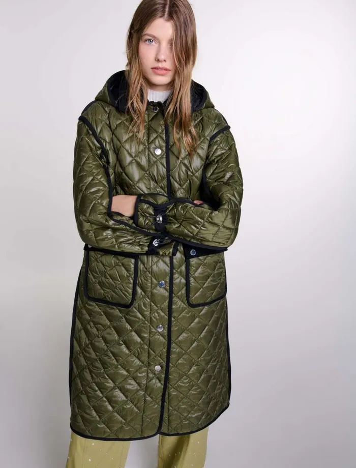 Maje Coats Womens Contrast Quilted Puffer Jacket Khaki