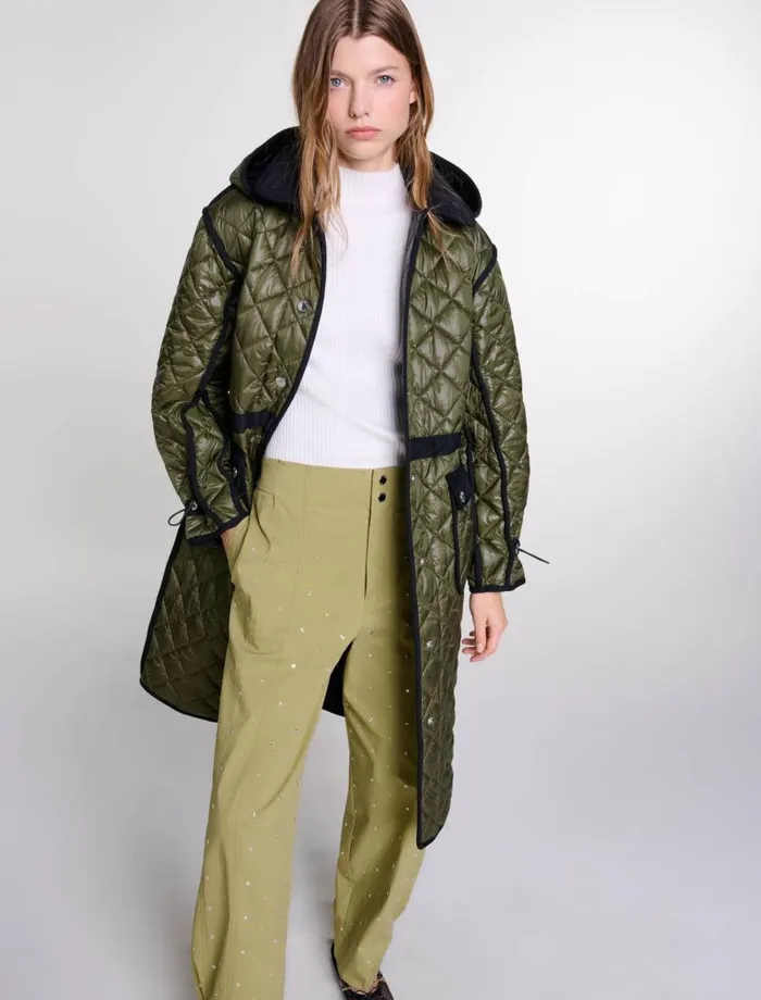 Maje Coats Womens Contrast Quilted Puffer Jacket Khaki