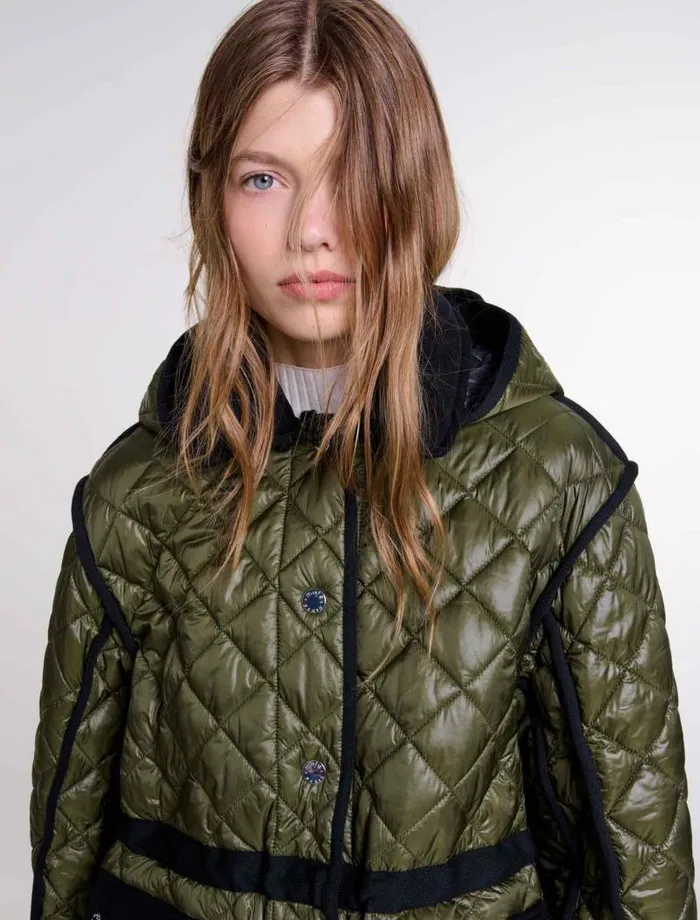 Maje Coats Womens Contrast Quilted Puffer Jacket Khaki