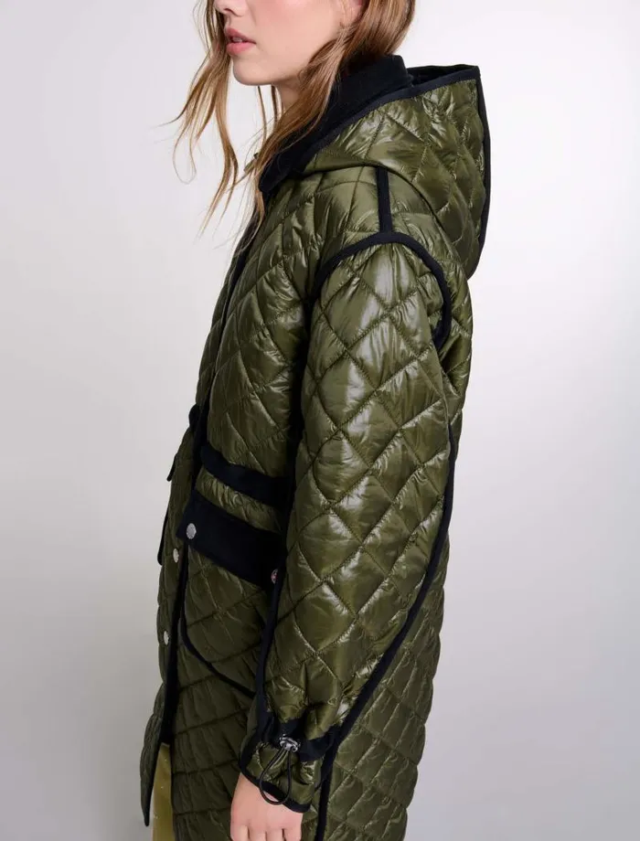 Maje Coats Womens Contrast Quilted Puffer Jacket Khaki