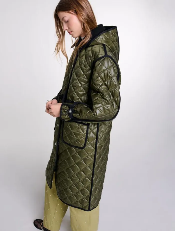 Maje Coats Womens Contrast Quilted Puffer Jacket Khaki