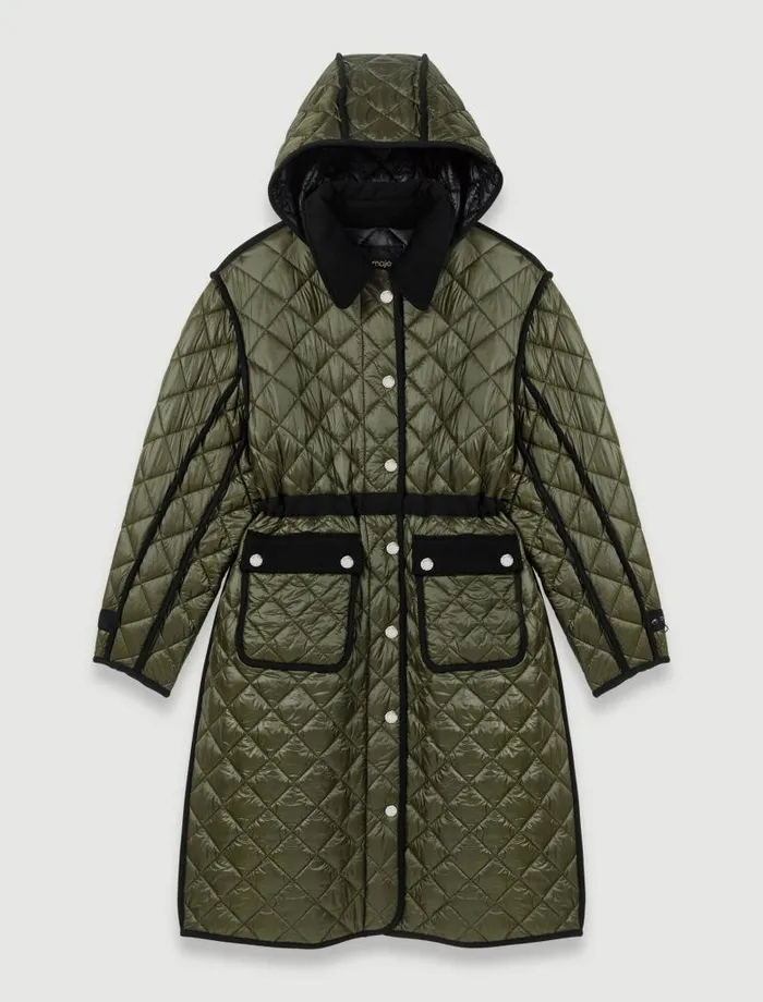 Maje Coats Womens Contrast Quilted Puffer Jacket Khaki