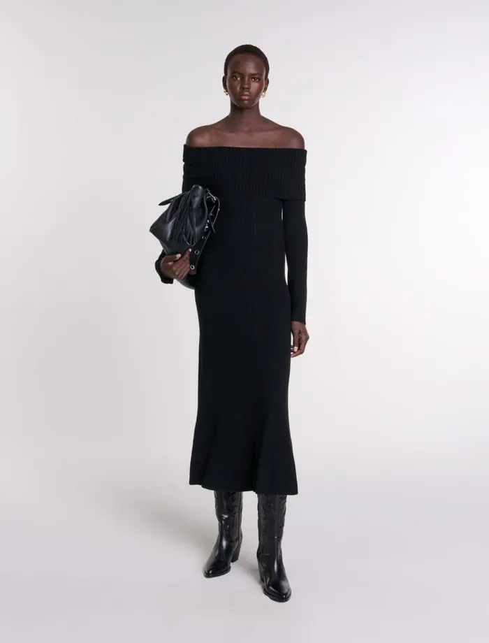 Maje Dresses Womens Knit Maxi Dress Black