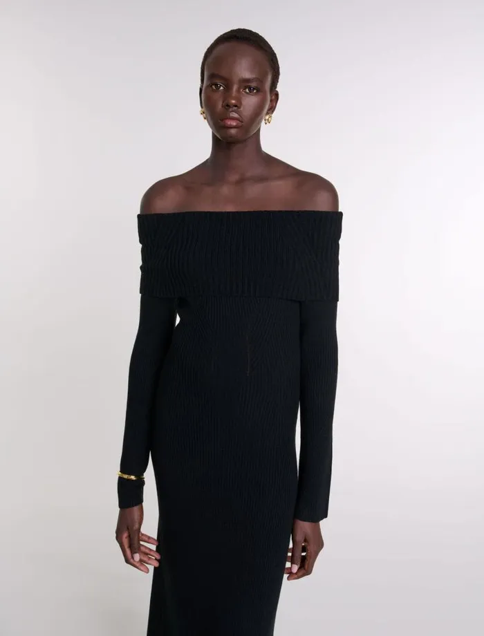 Maje Dresses Womens Knit Maxi Dress Black