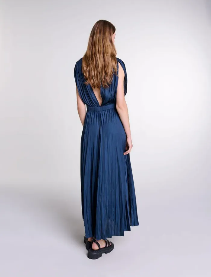 Maje Dresses Womens Pleated Maxi Dress Navy