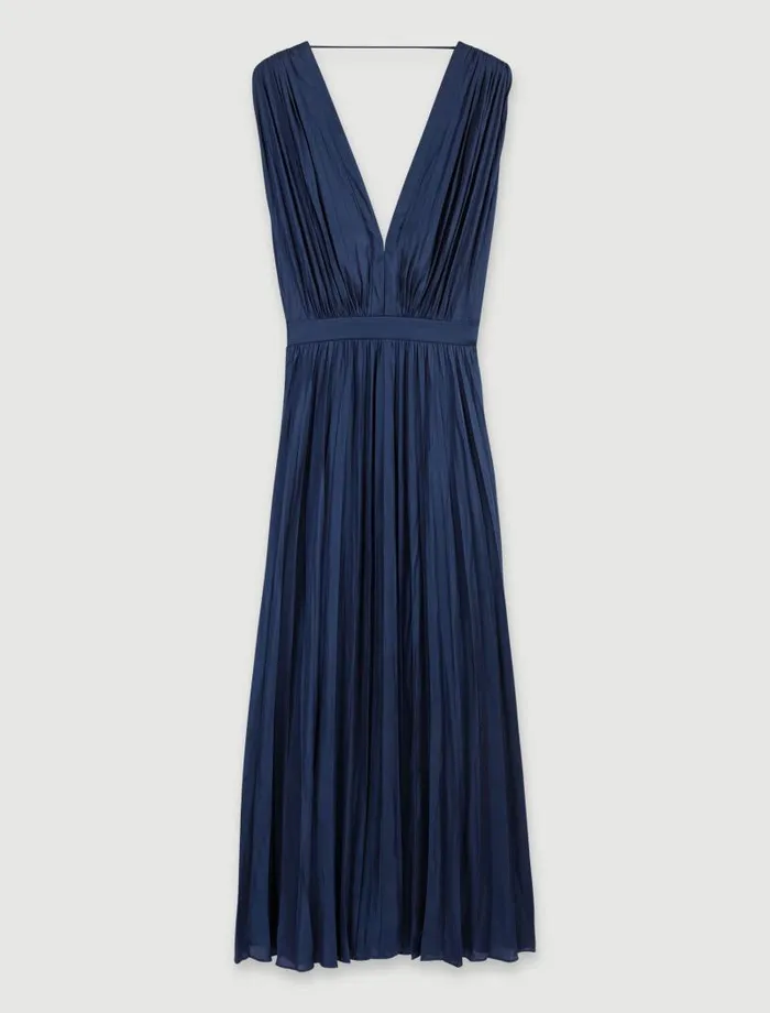 Maje Dresses Womens Pleated Maxi Dress Navy