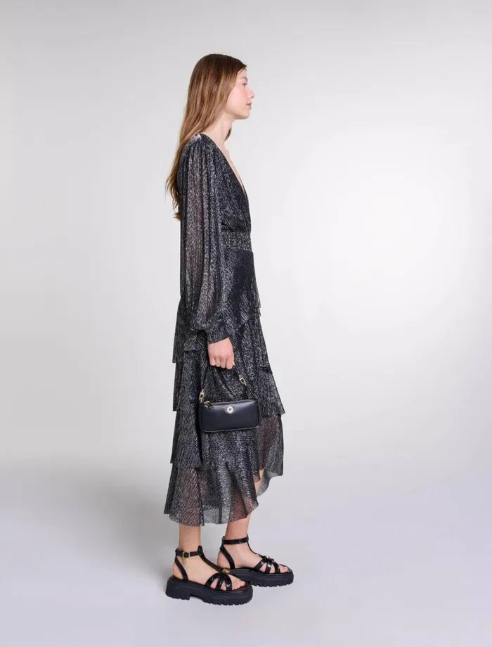 Maje Dresses Womens Ruffled Dress Blackglitter
