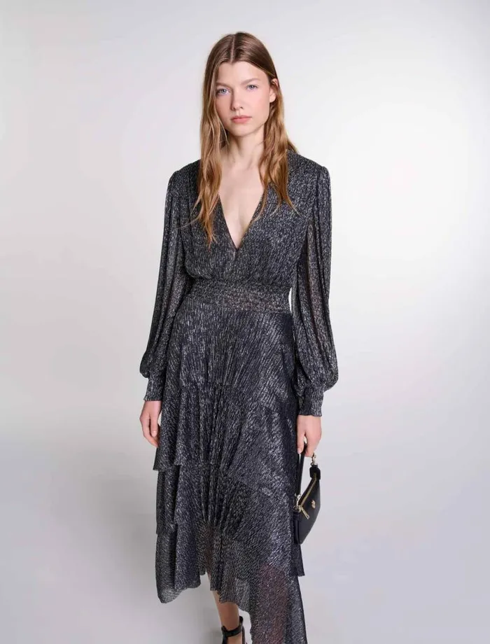 Maje Dresses Womens Ruffled Dress Blackglitter