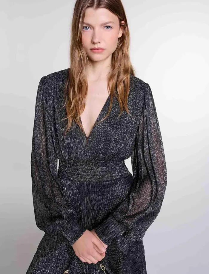 Maje Dresses Womens Ruffled Dress Blackglitter