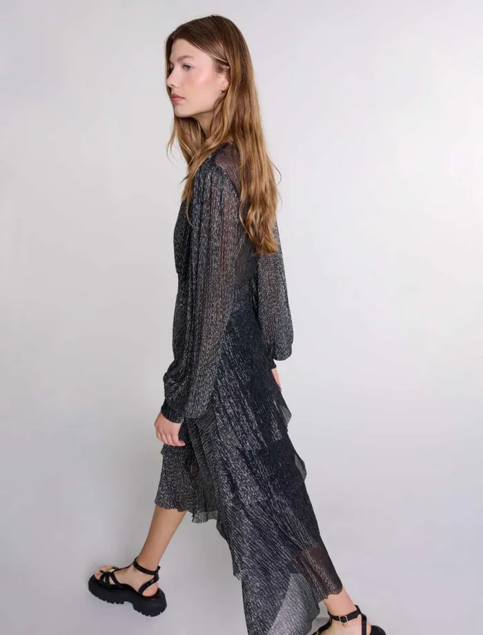 Maje Dresses Womens Ruffled Dress Blackglitter