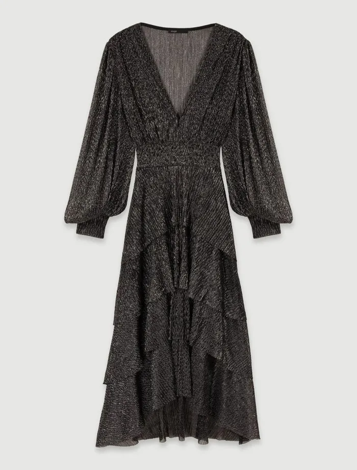Maje Dresses Womens Ruffled Dress Blackglitter