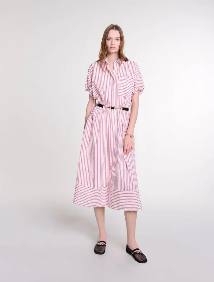Maje Dresses Womens Striped And Rhinestone Maxi Dress Red Rhinestone Stripe