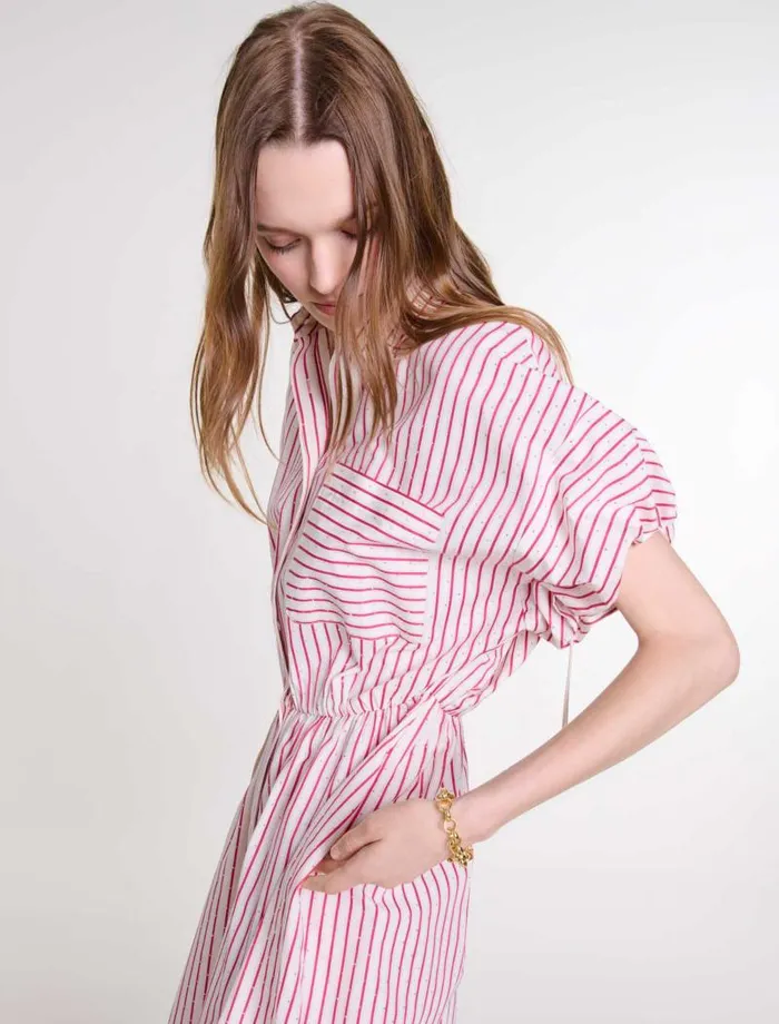 Maje Dresses Womens Striped And Rhinestone Maxi Dress Red Rhinestone Stripe