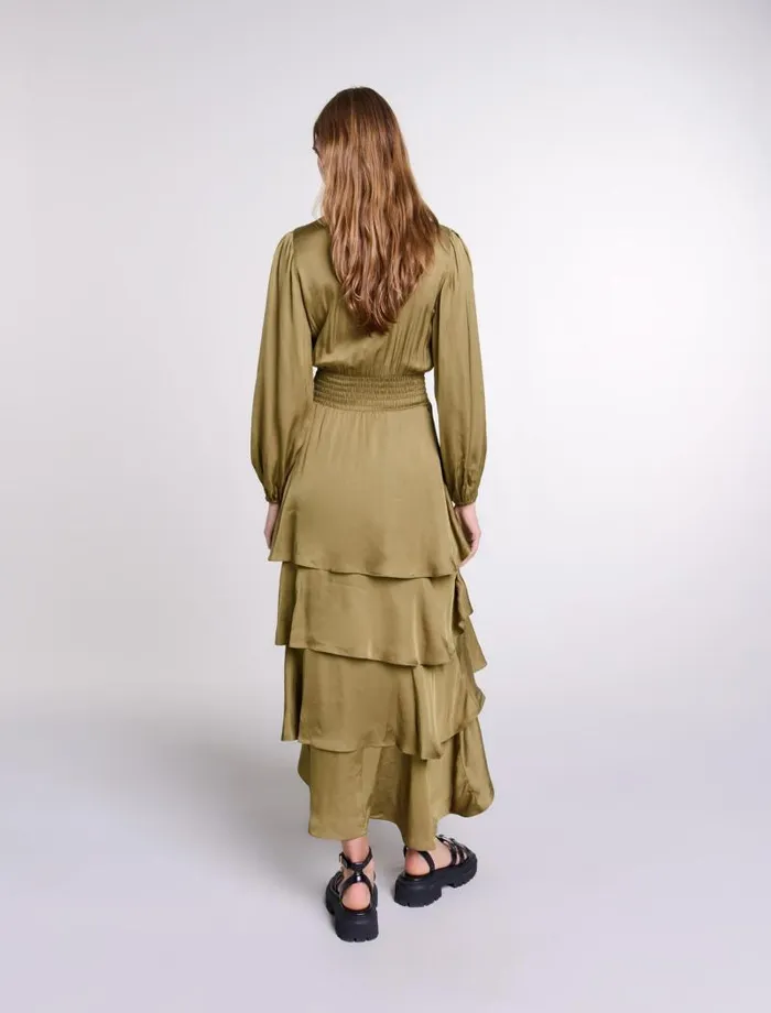 Maje Dresses Womens Tiered Maxi Dress Khaki