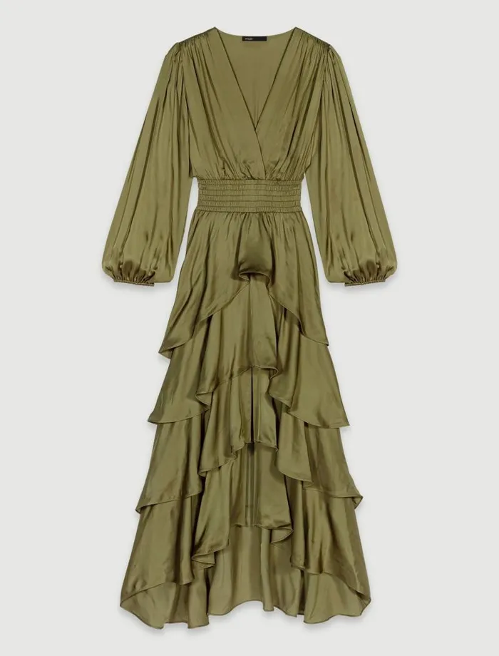 Maje Dresses Womens Tiered Maxi Dress Khaki