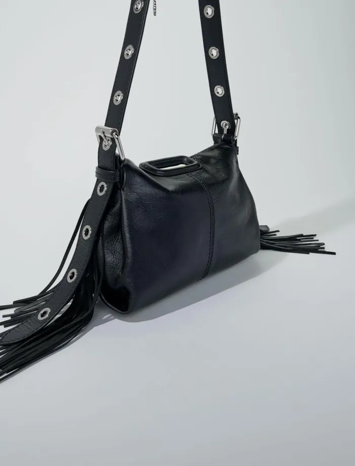 Maje Mini Bags Womens Crackle Leather Mini Miss M Bag Black