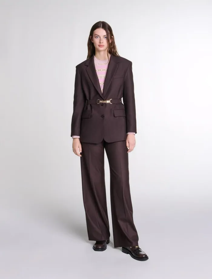 Maje Pants and Jeans Womens Wideleg Suit Trousers Brown