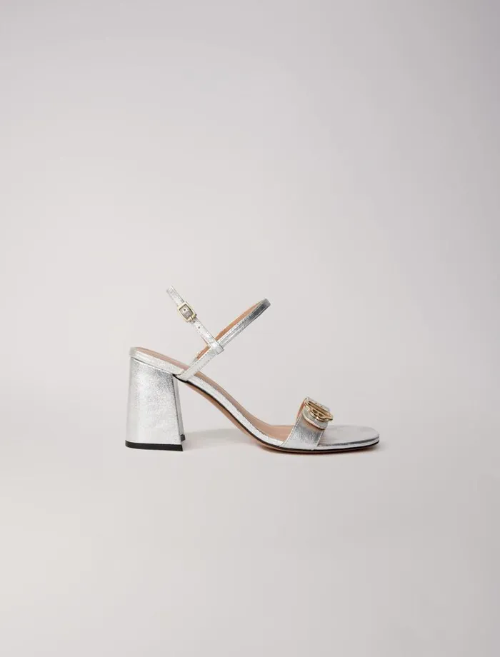 Maje Pumps and Sandals Womens Metallic Leather Sandals Silver