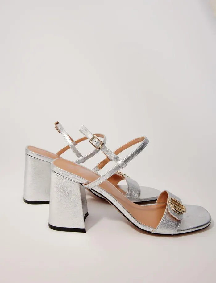 Maje Pumps and Sandals Womens Metallic Leather Sandals Silver