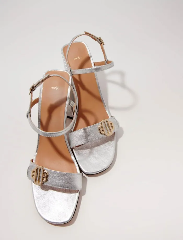 Maje Pumps and Sandals Womens Metallic Leather Sandals Silver