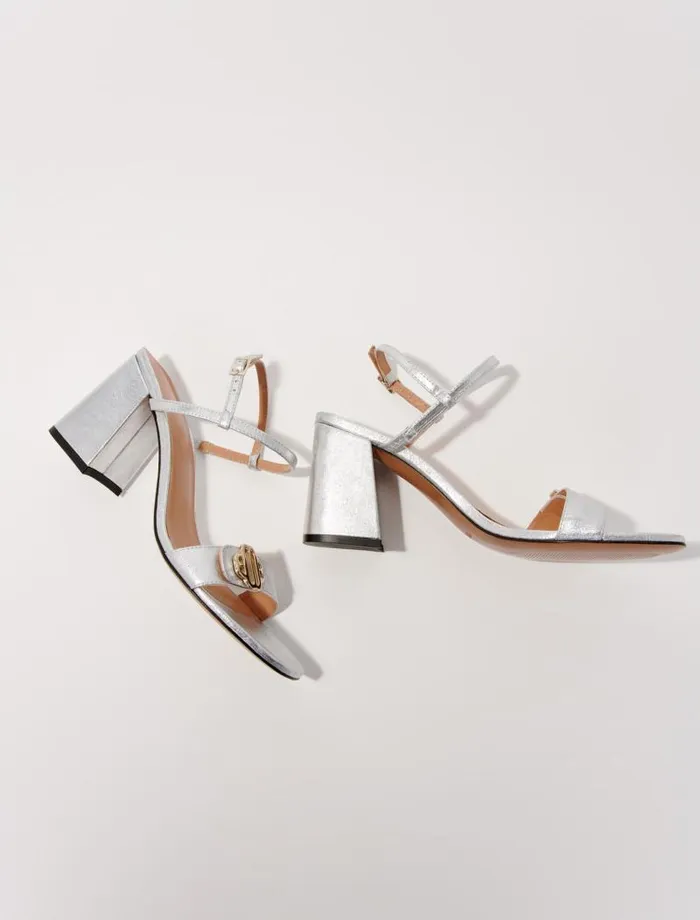Maje Pumps and Sandals Womens Metallic Leather Sandals Silver