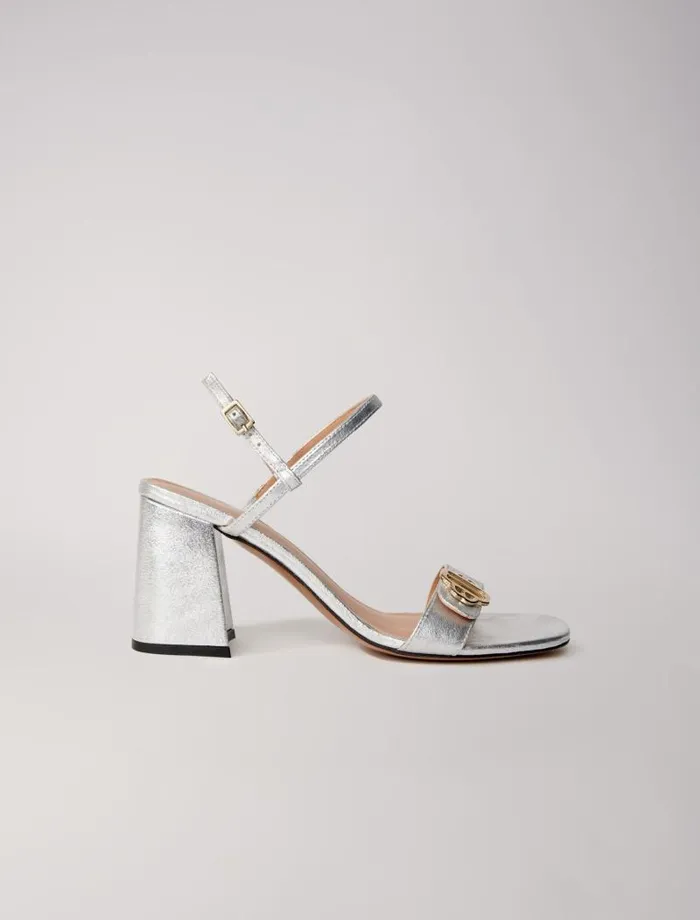 Maje Pumps and Sandals Womens Metallic Leather Sandals Silver