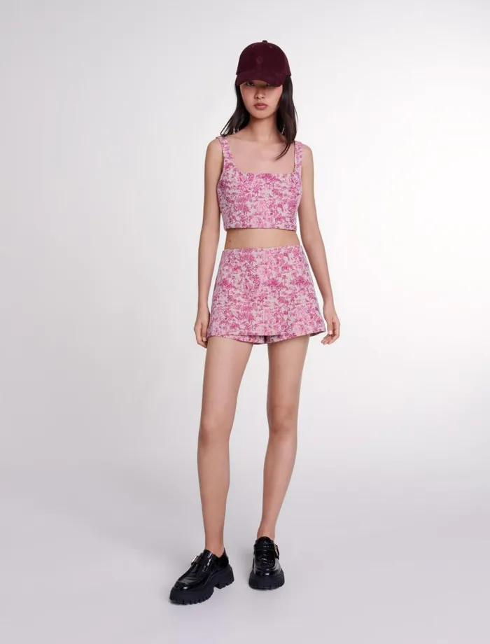 Maje Skirts and Shorts Womens Layered Shorts Pink Jungle Canvas