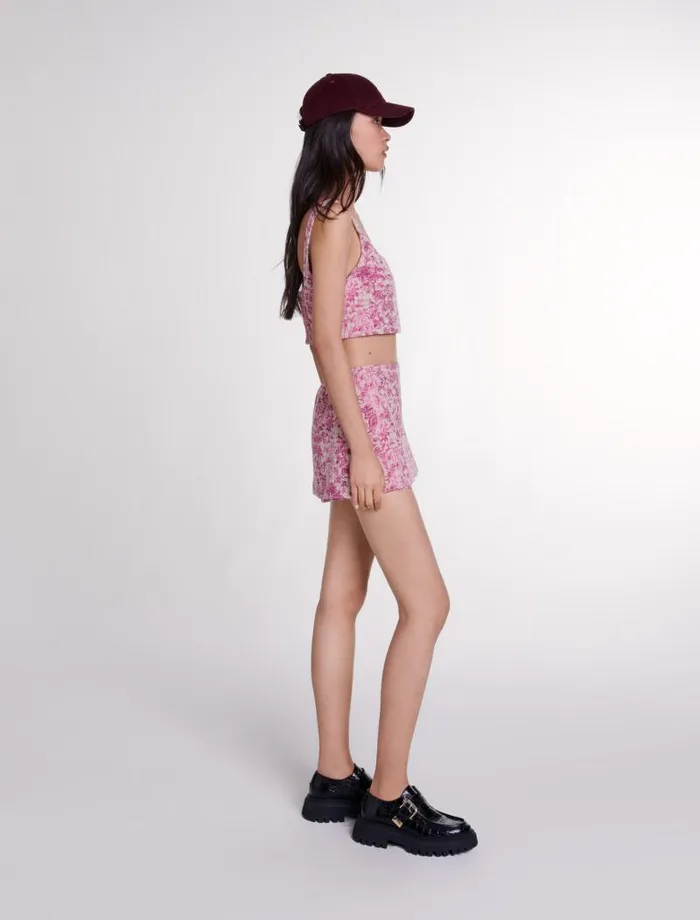 Maje Skirts and Shorts Womens Layered Shorts Pink Jungle Canvas