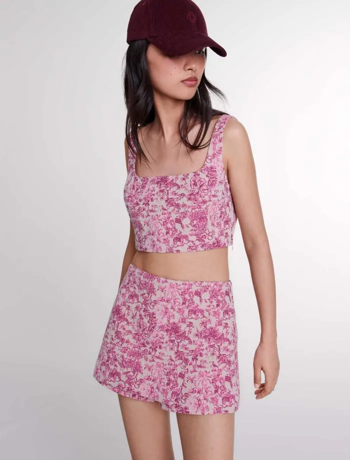 Maje Skirts and Shorts Womens Layered Shorts Pink Jungle Canvas