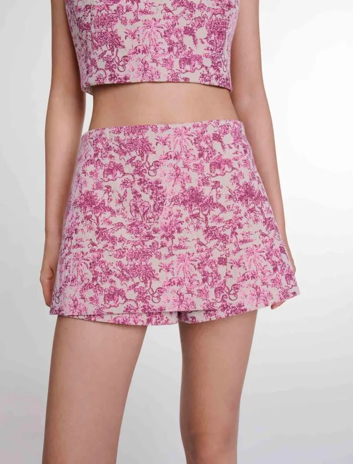 Maje Skirts and Shorts Womens Layered Shorts Pink Jungle Canvas