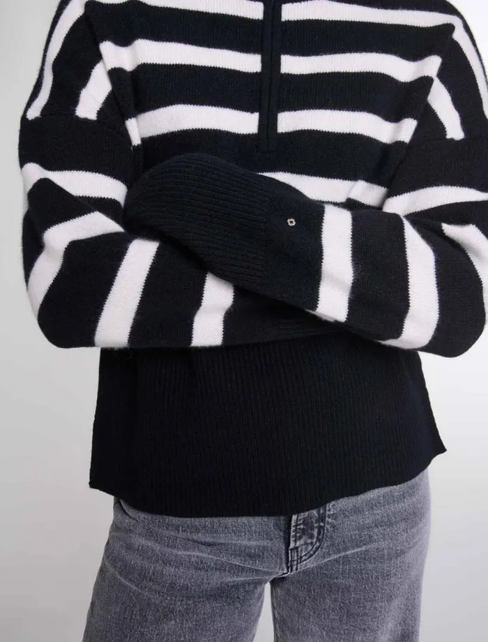 Maje Sweaters and Cardigans Womens Stripe Print Highneck Jumper Blackecru