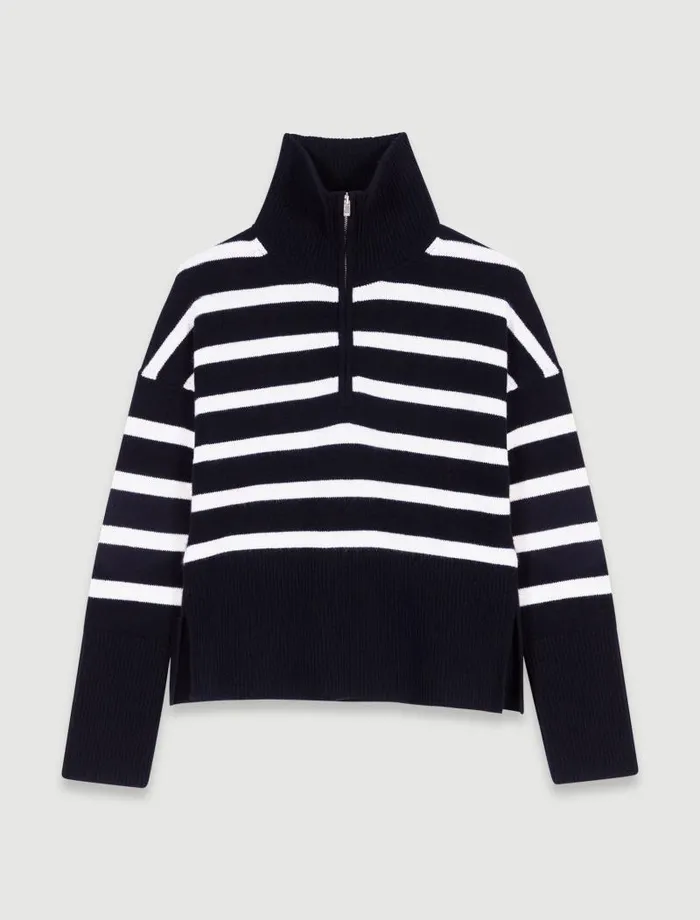 Maje Sweaters and Cardigans Womens Stripe Print Highneck Jumper Blackecru