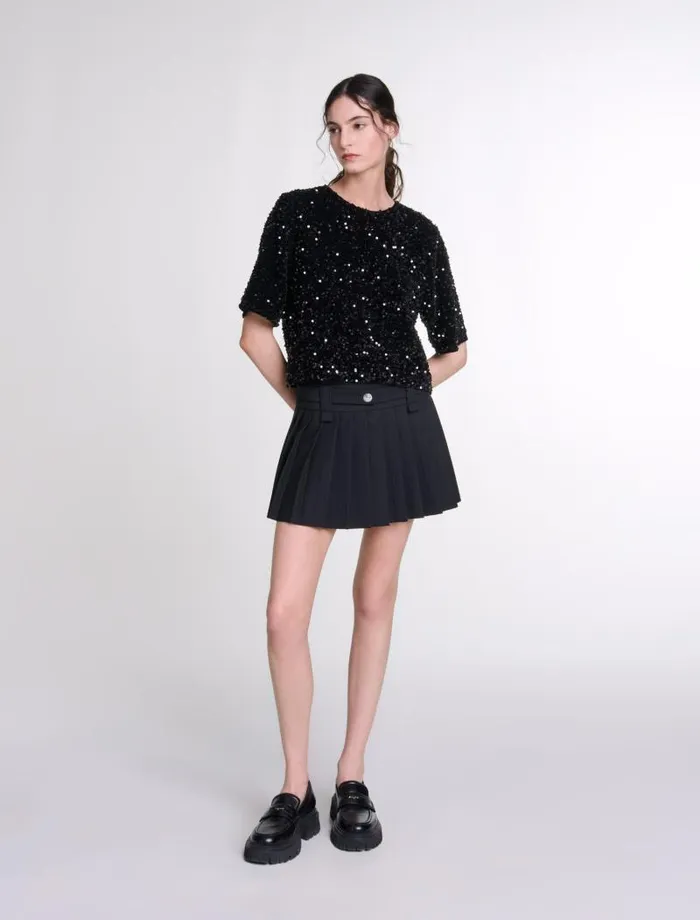 Maje Tops and Shirts Womens Sequinned Velvet Top Black
