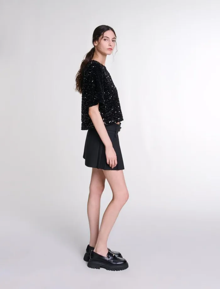 Maje Tops and Shirts Womens Sequinned Velvet Top Black