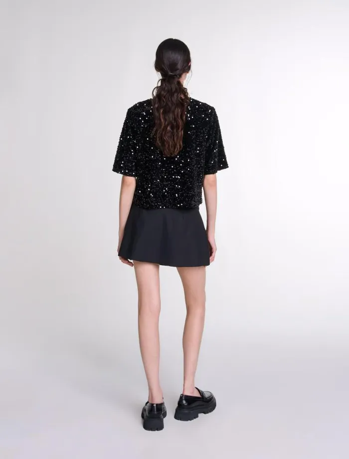 Maje Tops and Shirts Womens Sequinned Velvet Top Black