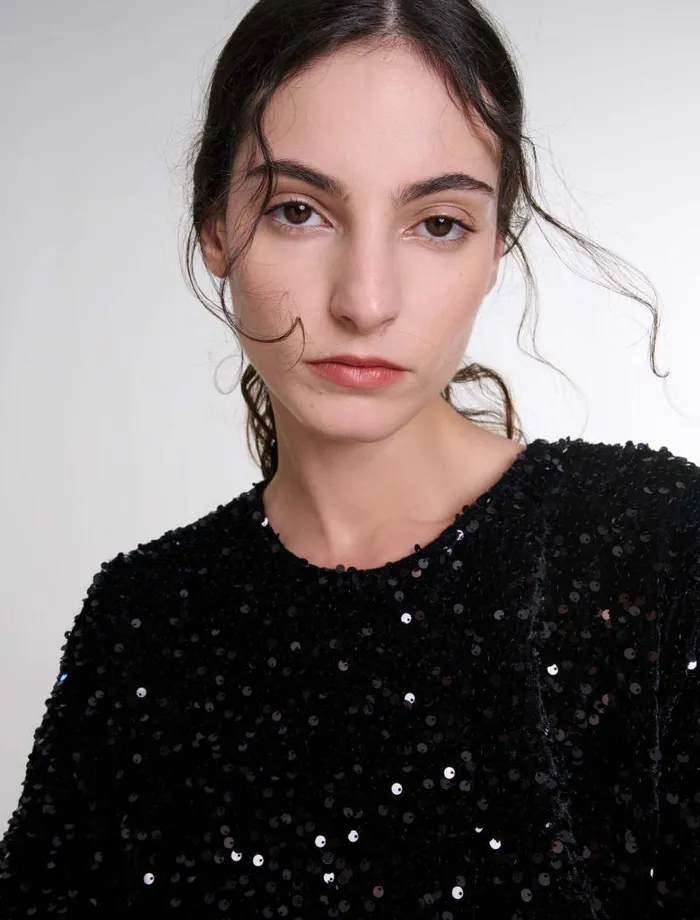 Maje Tops and Shirts Womens Sequinned Velvet Top Black
