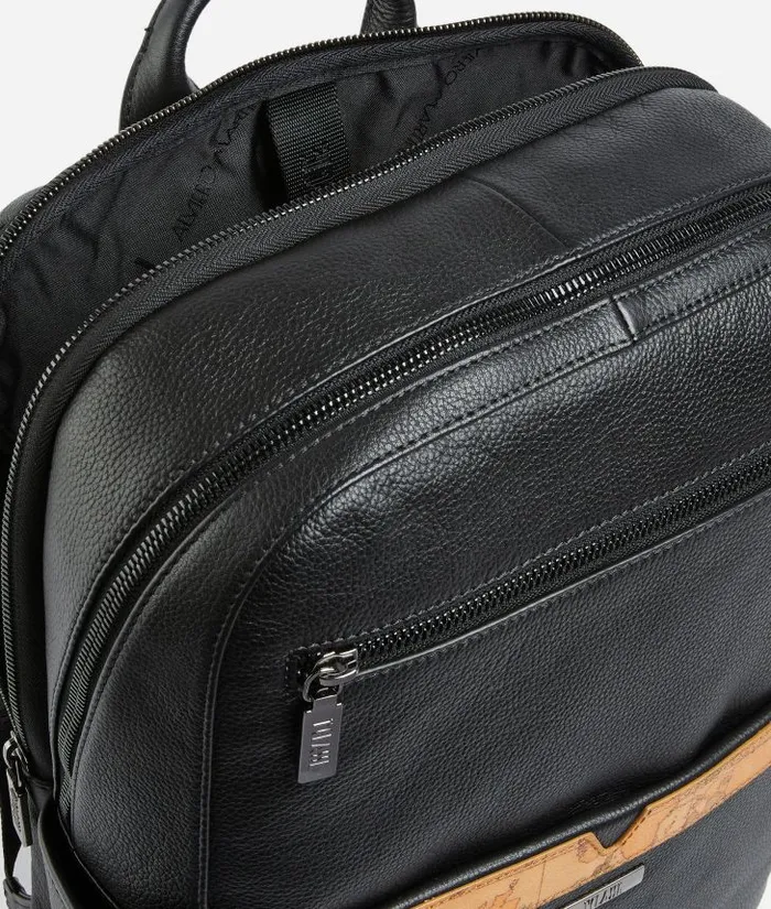 Man Backpacks and Belt Bags Alviero Martini Beta Leather Medium Computer Backpack Black