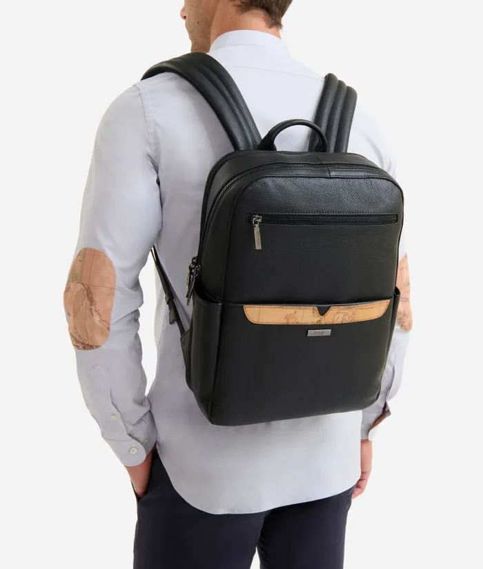 Man Backpacks and Belt Bags Alviero Martini Beta Leather Medium Computer Backpack Black