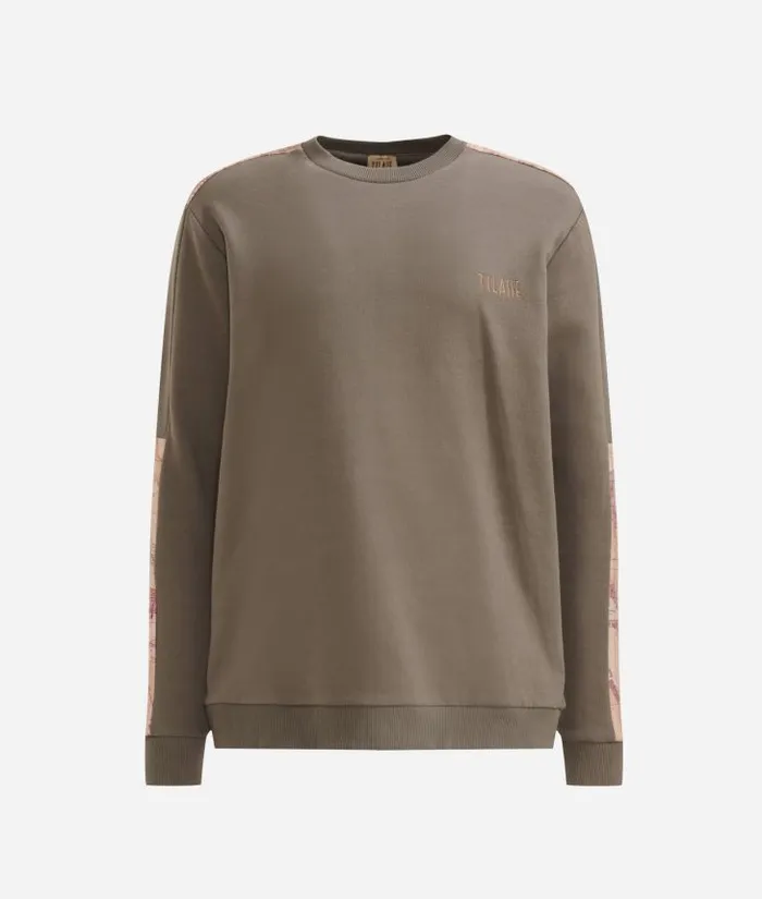 Man Knitwears Shirts and TShirts Alviero Martini Cotton Crewneck Sweater With Geo Classic Details Military Green