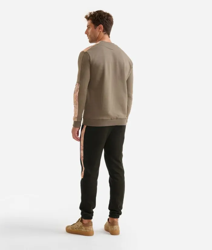Man Knitwears Shirts and TShirts Alviero Martini Cotton Crewneck Sweater With Geo Classic Details Military Green