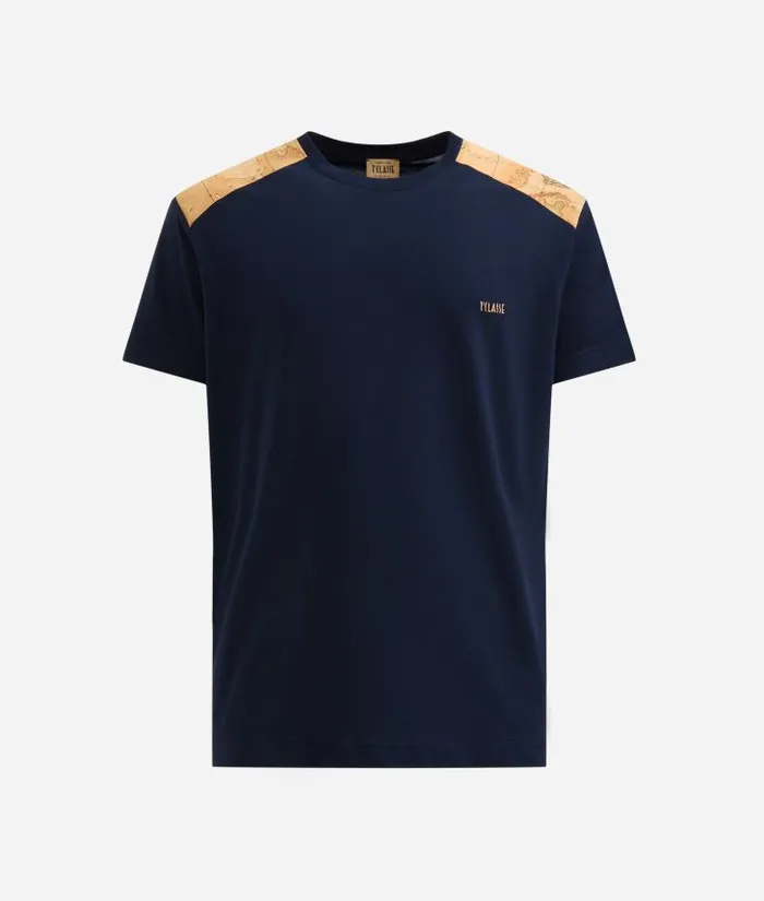 Man Knitwears Shirts and TShirts Alviero Martini Cotton TShirt With Shoulder Details Navy Blue