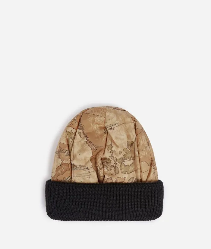 Man Scarves and Hats Alviero Martini Down Nylon Hat With Geo Classic Print Black Man Scarves and Hats Alviero Martini Down Nylon Hat With Geo Classic Print Black