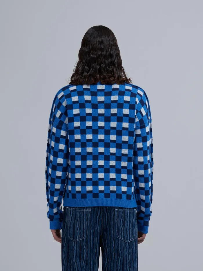 Marni Blue And White Crepe And Shetland Wool Sweater Dusty Blue Mens Knitwear Marni Blue And White Crepe And Shetland Wool Sweater Dusty Blue Mens Knitwear