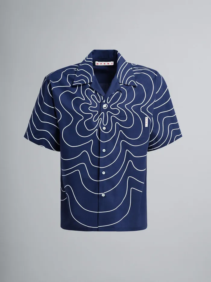 Marni Blueblack Vibrating Flower Poplin Bowling Shirt Blublack Mens Shirts
