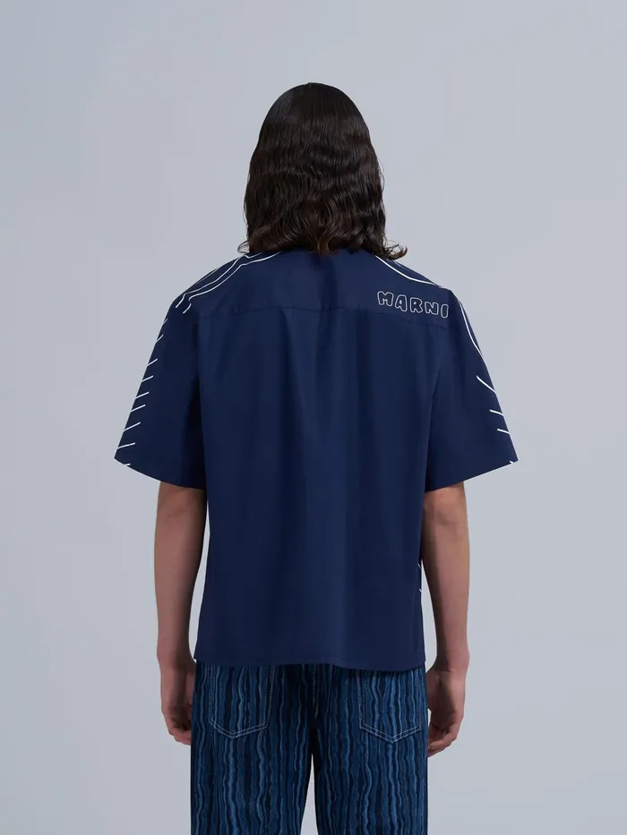 Marni Blueblack Vibrating Flower Poplin Bowling Shirt Blublack Mens Shirts
